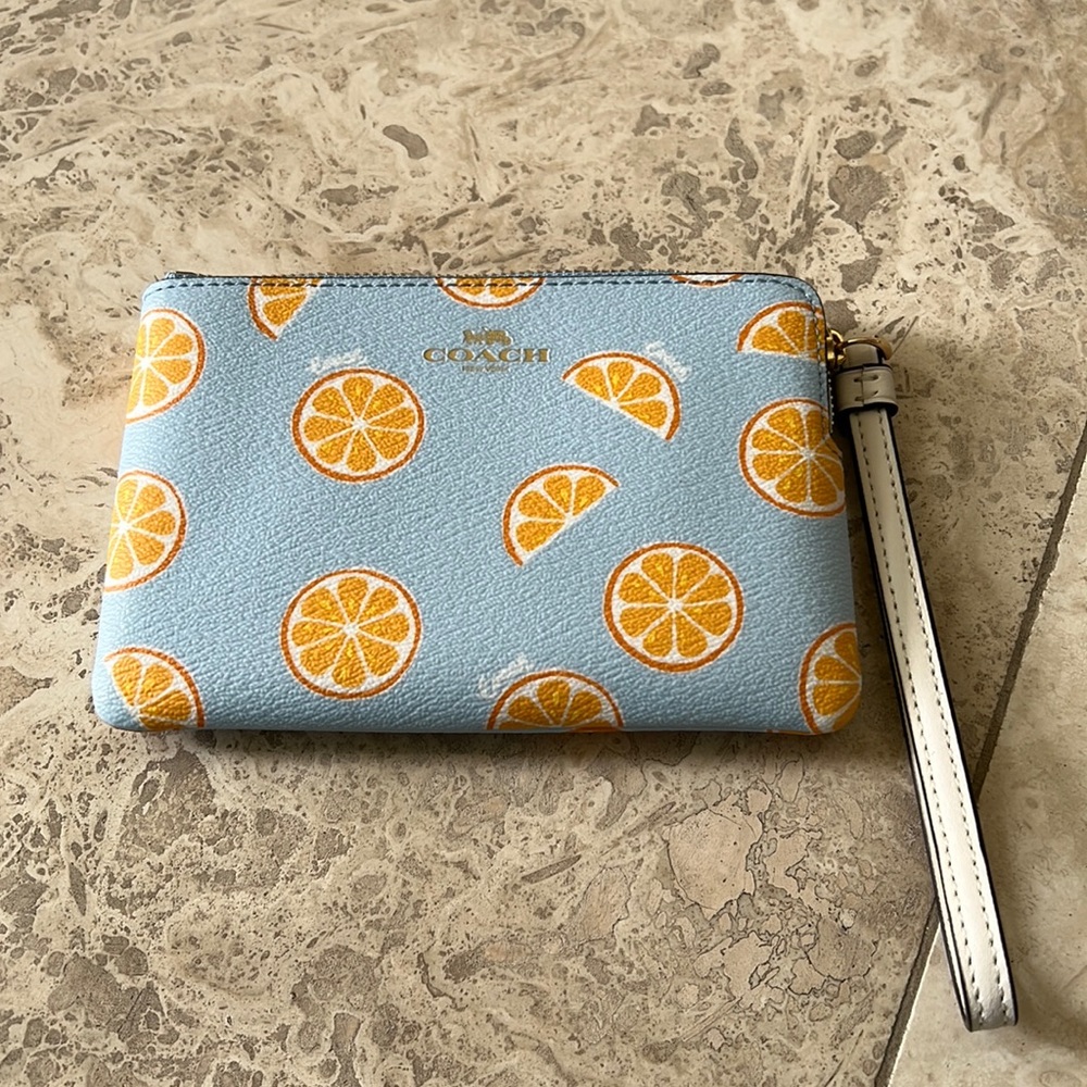 Coach Blue and Orange Citrus Print Satchel